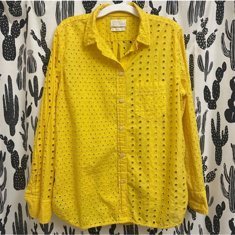 J.Crew eyelet, yellow button up cotton blouse - Picture 12 of 14